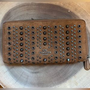 Coach brown suede studded wallet